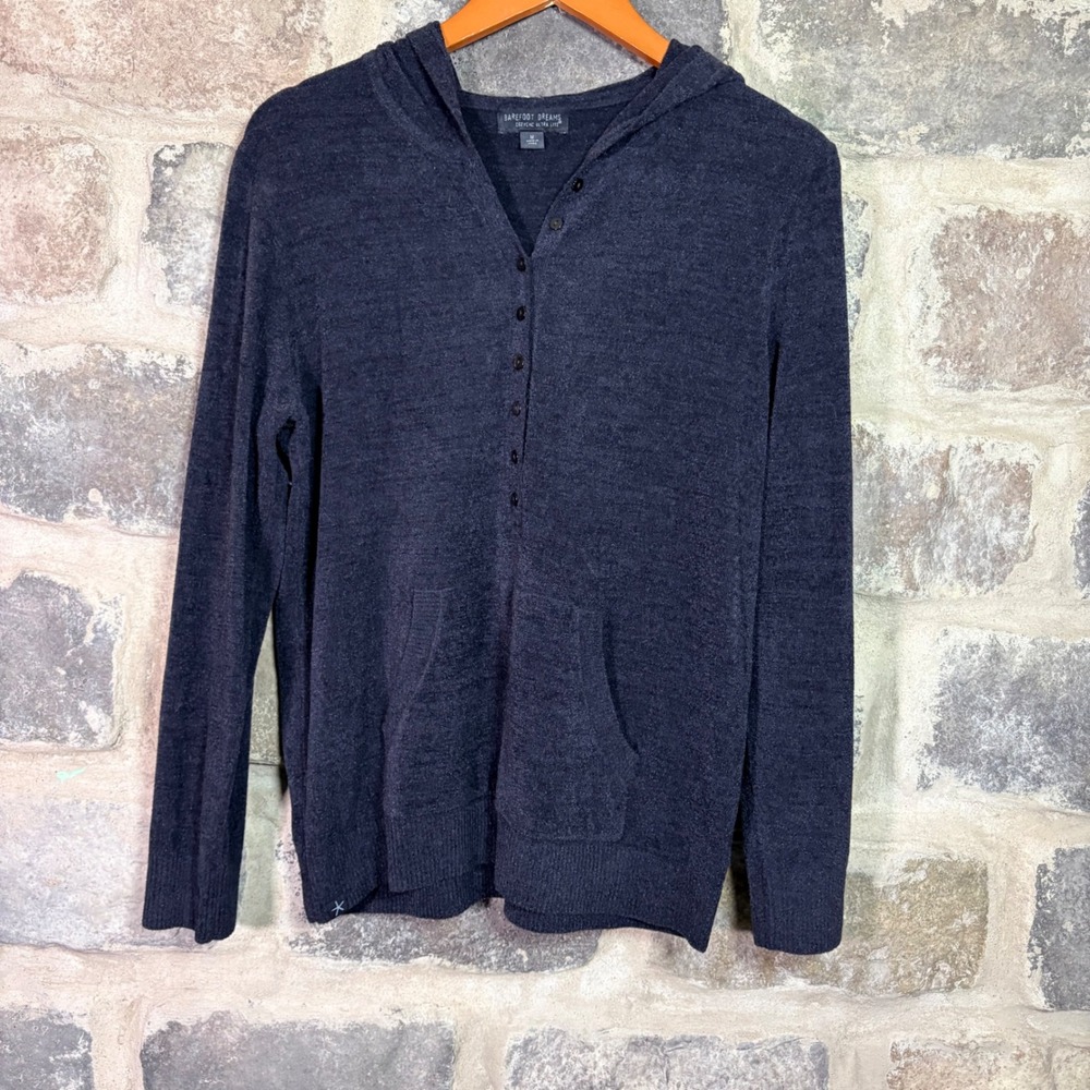 Barefoot Dreams CozyChic Ultra Lite Henley Hoodie Charcoal Grey Men's‎ Medium